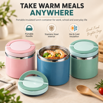 Insulated Stainless Steel Lunch Container with Carry Handle – Leak-Resistant Thermal Food Jar-V - 1