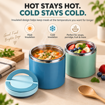 Insulated Stainless Steel Lunch Container with Carry Handle – Leak-Resistant Thermal Food Jar-V - 2