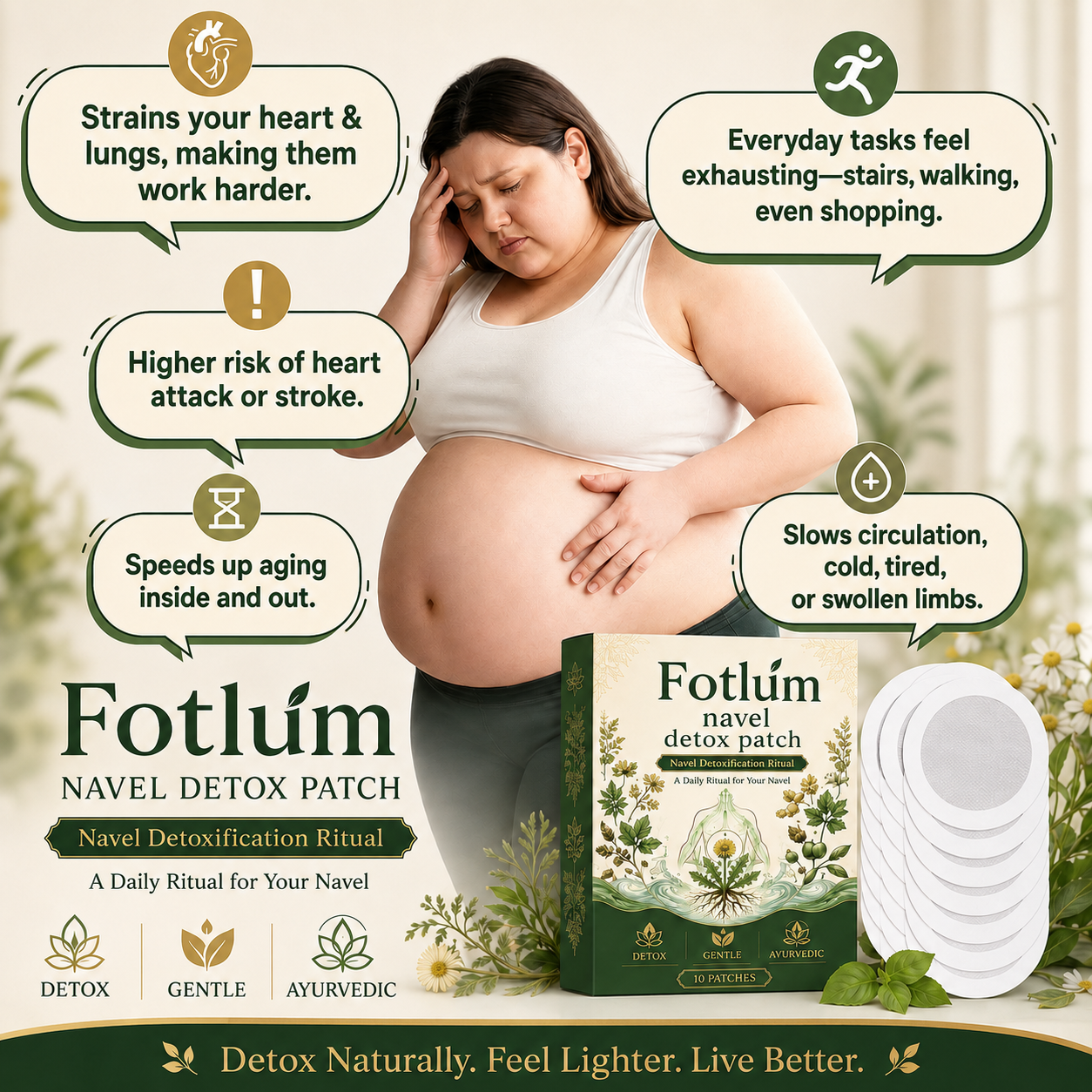 Fotlum Navel Detox Patch feel lighter live better product infographic