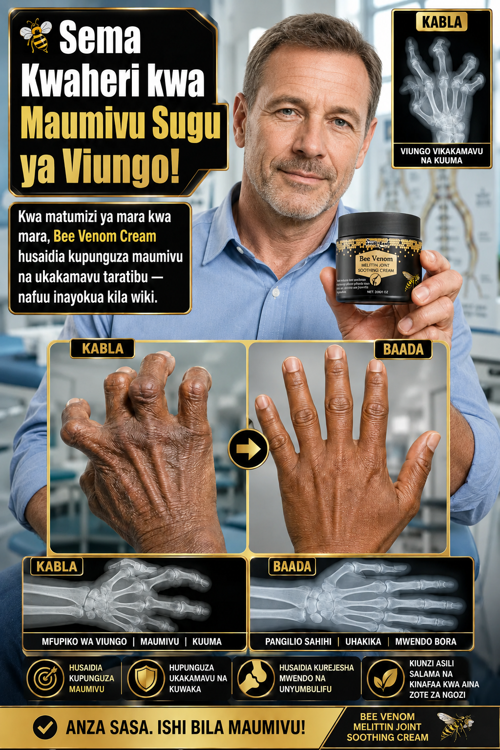 Bee Venom Cream before and after joint comfort display
