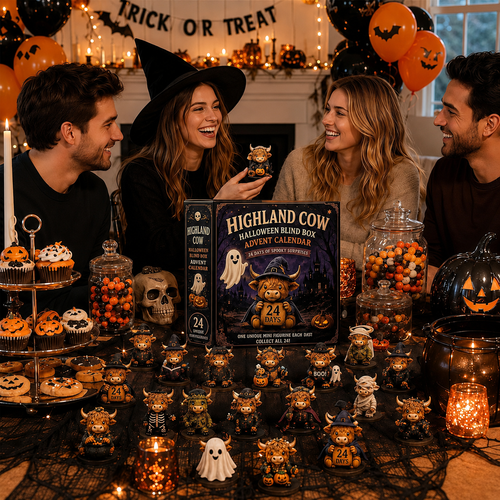 Highland Cow Halloween Blind Box Advent Calendar party hero with box and mini figures