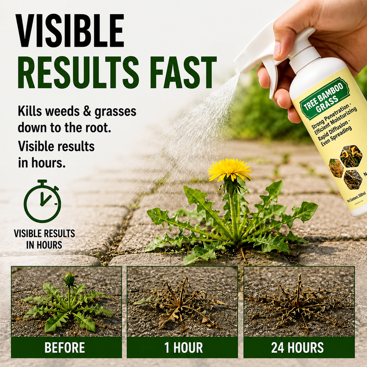 Fast-acting natural weed and grass killer spray visible results fast