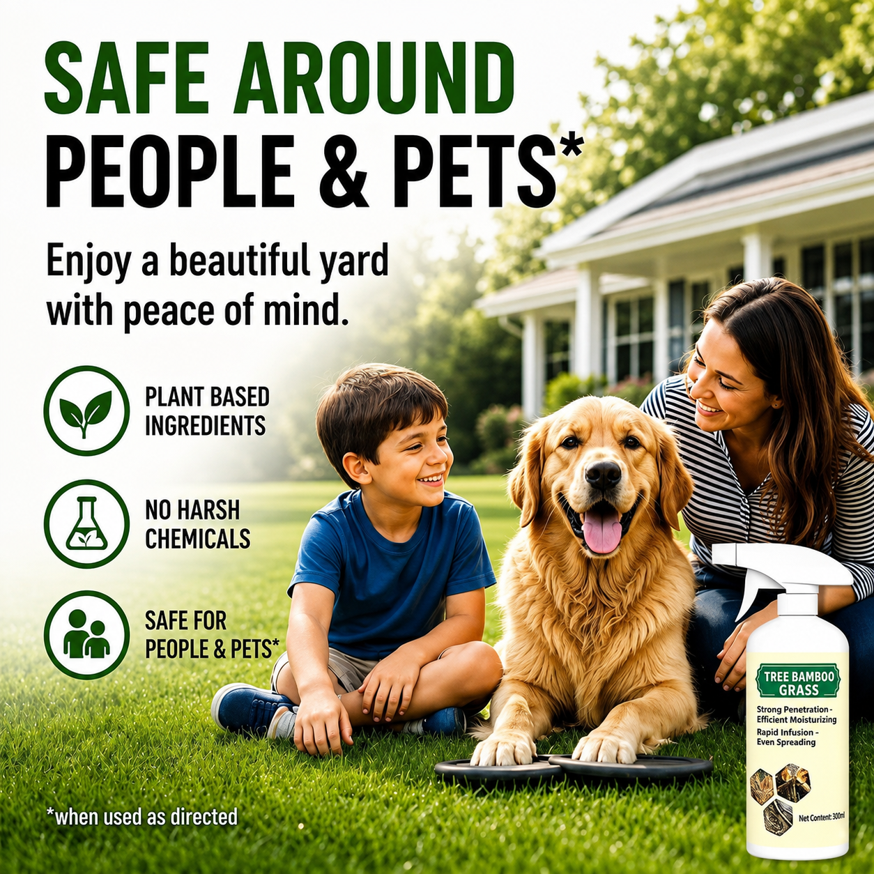 Plant based weed and grass killer spray safe around people and pets when used as directed