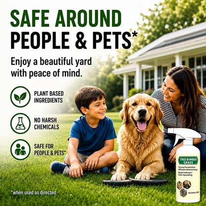 Plant based weed and grass killer spray safe around people and pets when used as directed