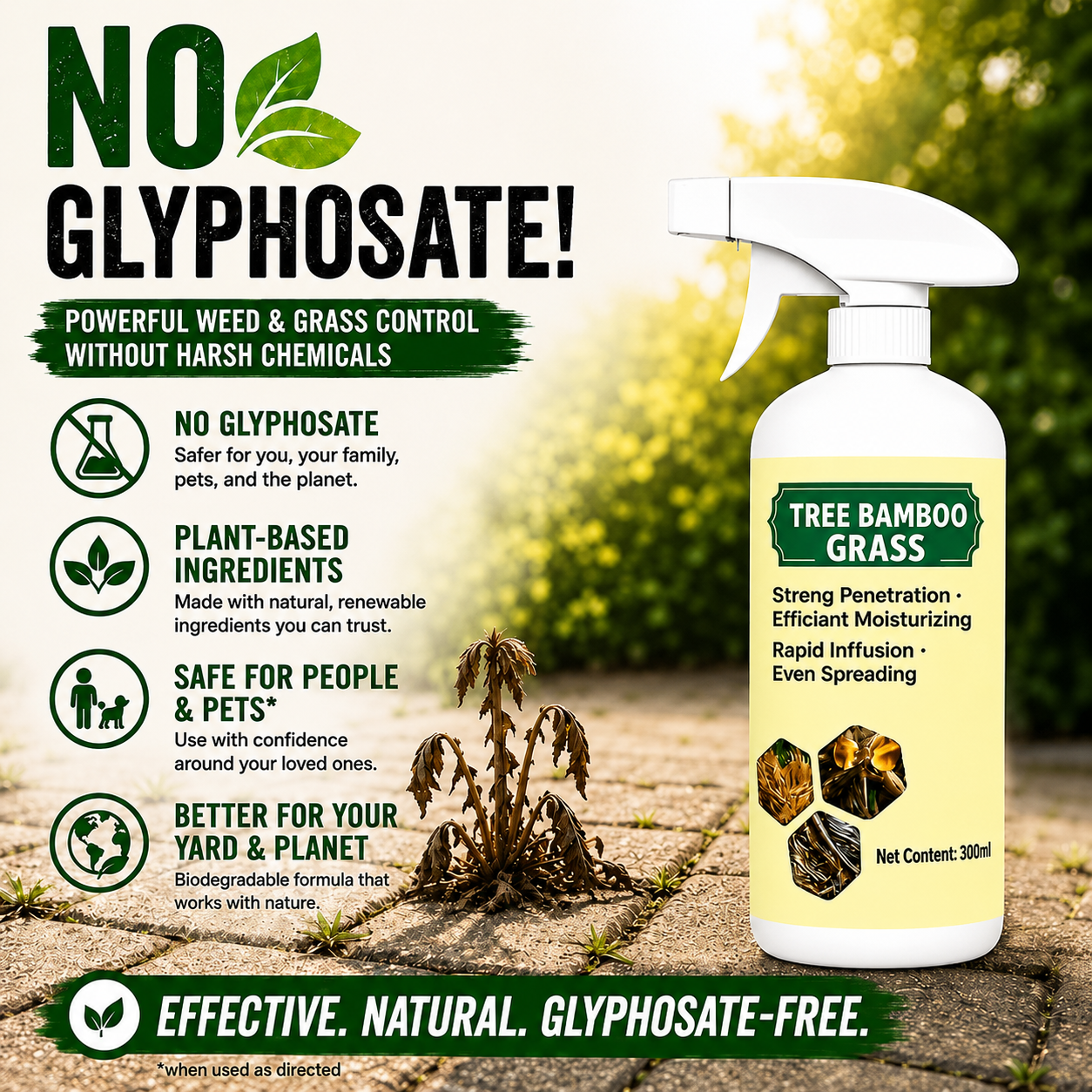 Glyphosate-free plant based weed and grass control spray